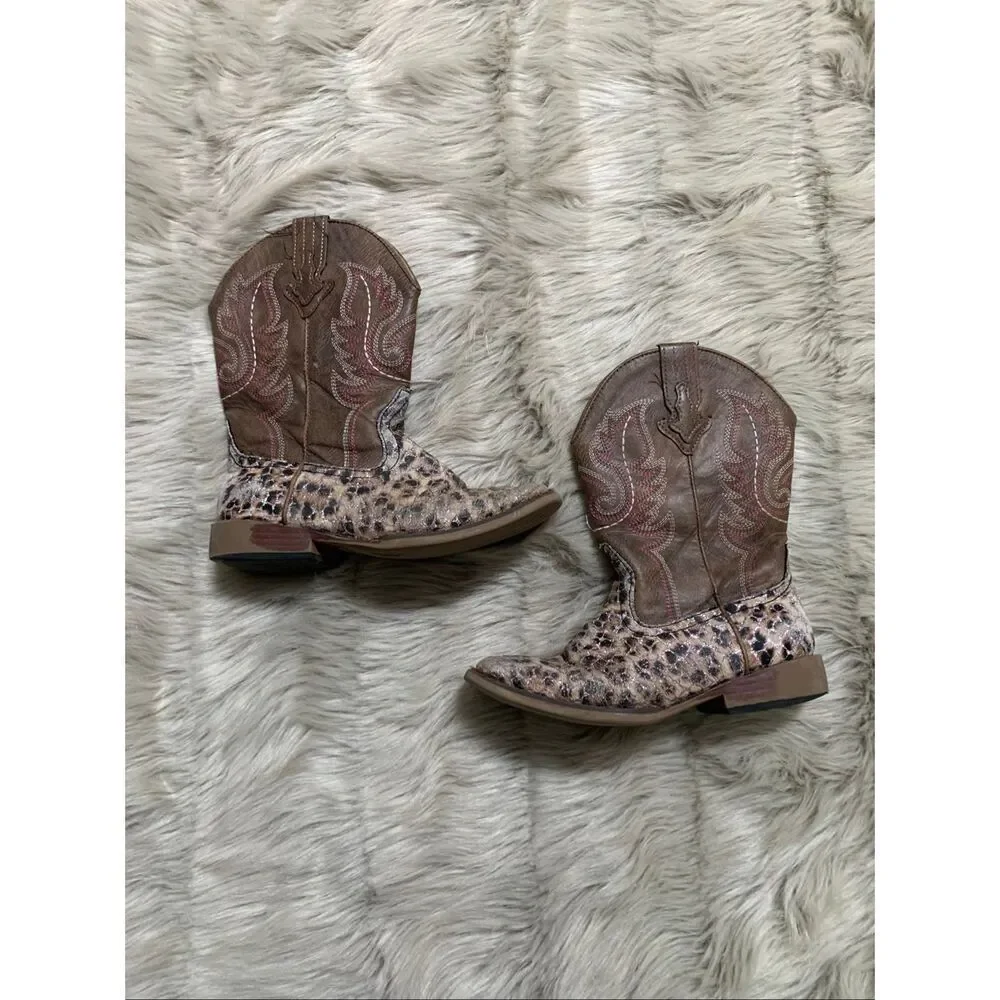 Roper Little Girls Leopard Pink Glitter Cowboy Boots Size 1